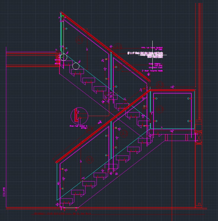 AutoCAD technical drawing for custom metal staircase and railing fabrication
