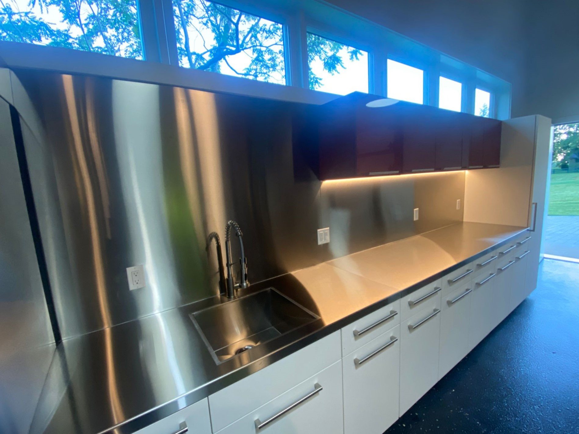 Custom stainless steel counter and backsplash